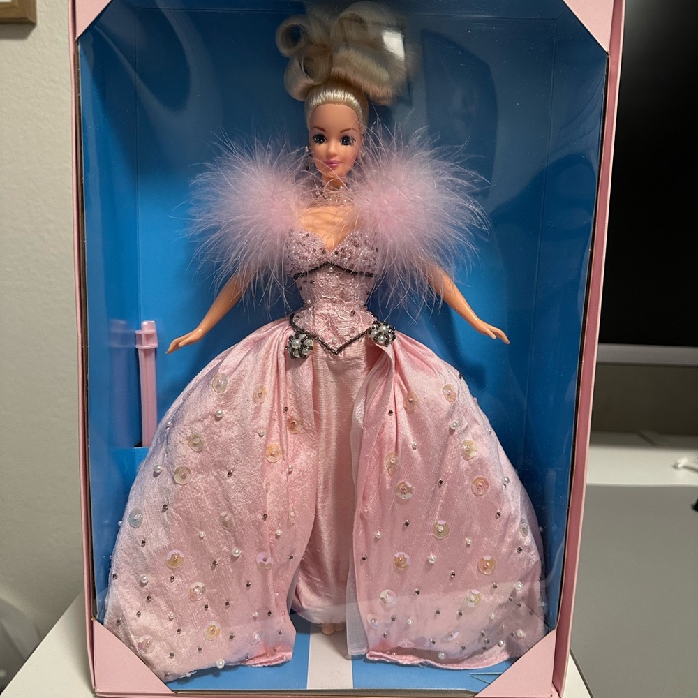 1996 Mattel Pink Ice Barbie Doll in Pink Feathered Gown